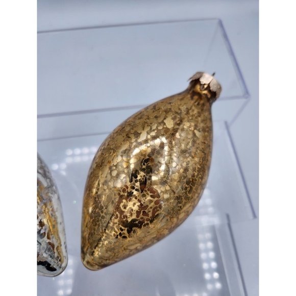 2 Vintage Rauch Tear Drop Silver Gold Mercury Glass Christmas Ornaments - Picture 3 of 4